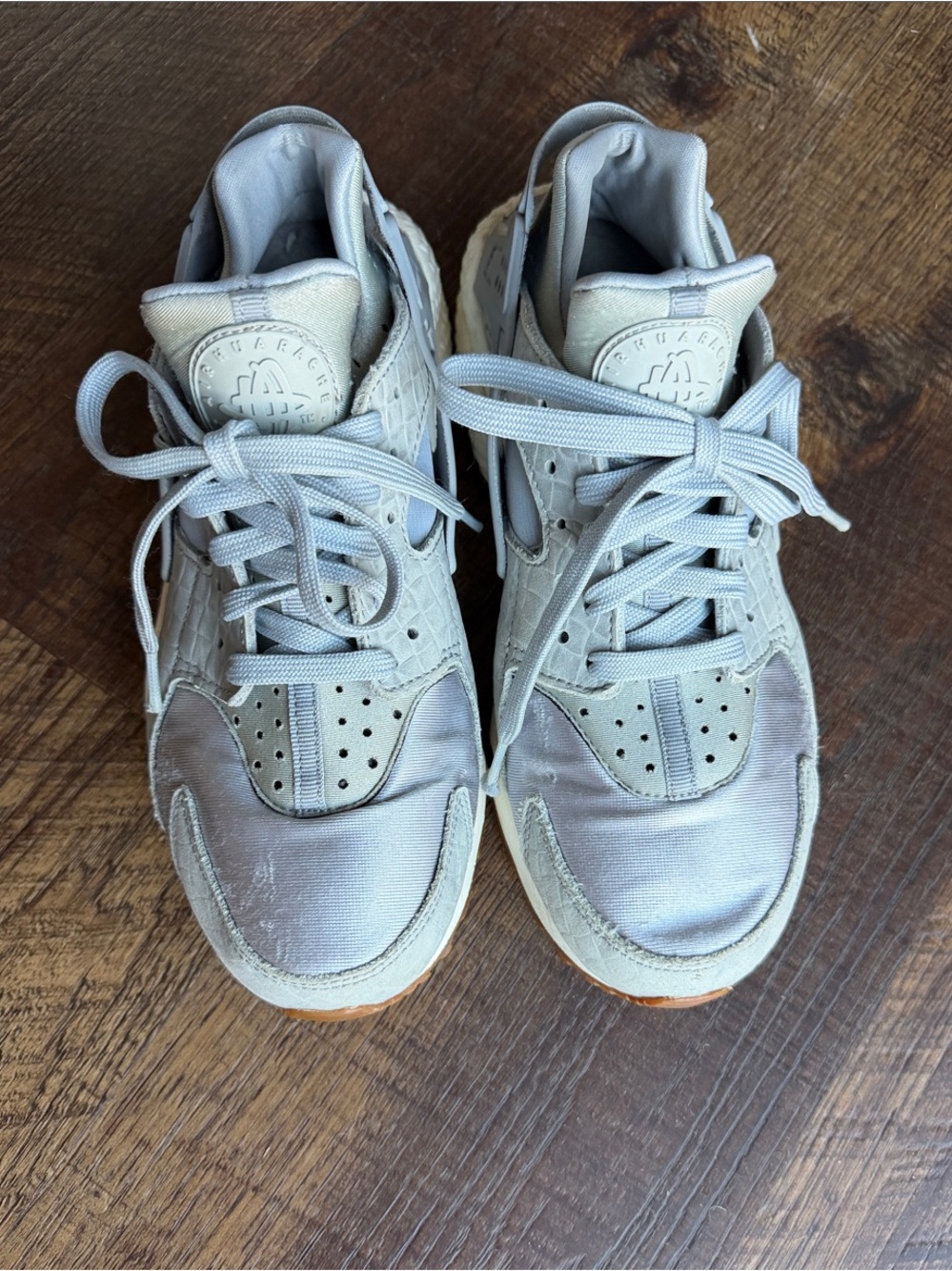 Nike Air Huarache Light Gray/Silver Athletic Sneakers - Lace-Up